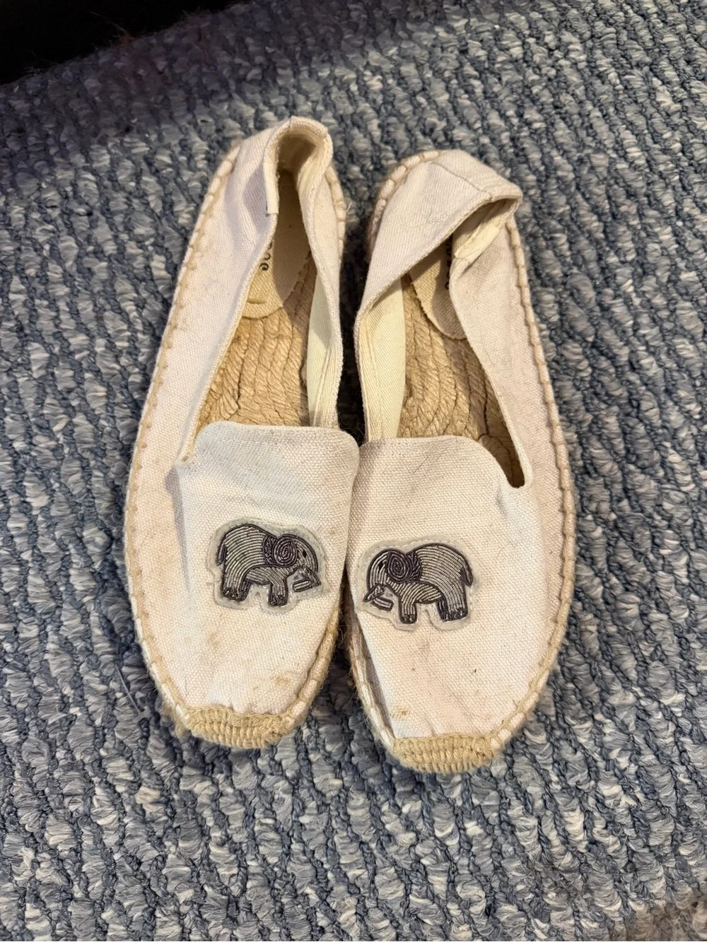 Soludos Cream Canvas Espadrilles with Elephant Embroidery